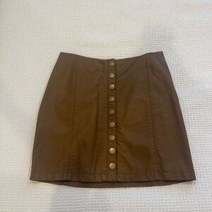 Free People Leather Brown Button-Front Women's Skirt